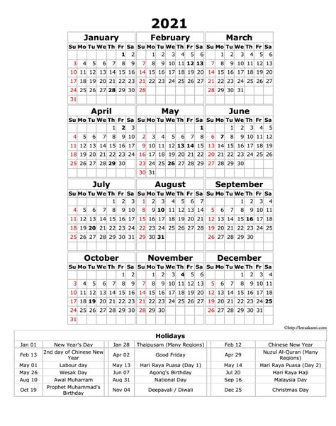 This page contains a national calendar of all 2021 public holidays for malaysia. FREE DOWNLOAD PRINTABLE CALENDAR 2021 MALAYSIA - LensaKami