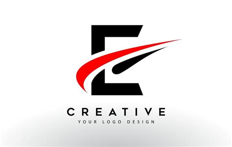 Black And Red Creative E Letter Logo Design With Swoosh Icon Vector