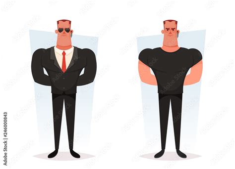 Funny Cartoon Character Bodyguard Security Vector Illustration