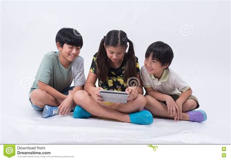 Asian Kids Play Tablet Stock Image Image Of Games Happy 74967993