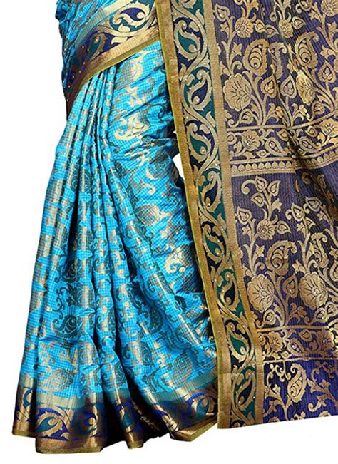 buy online weaving kanchipuram silk classic designer saree in blue 82412