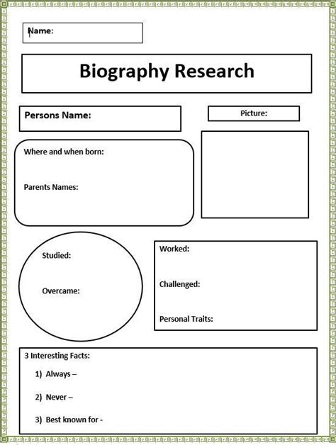 Short Biography Research Graphic Organizer Reading Responses