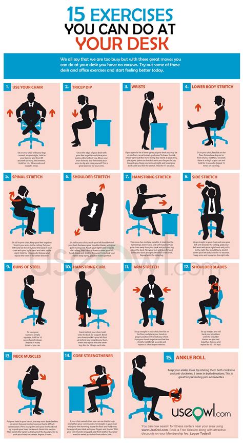 15 Exercises You Can Do At Desk In Office Workout At Work Office Exercise Exercise