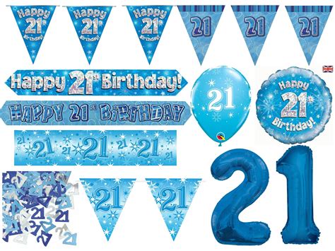 Blue Age 21 Male Happy 21st Birthday Banner Confetti Balloons