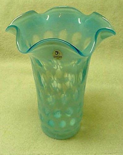Fenton Blue Opalescent Coin Dot Vase Nice