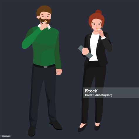 Funny Cartoon Office Worker Smoking Cigarette Cartoon Character Vector