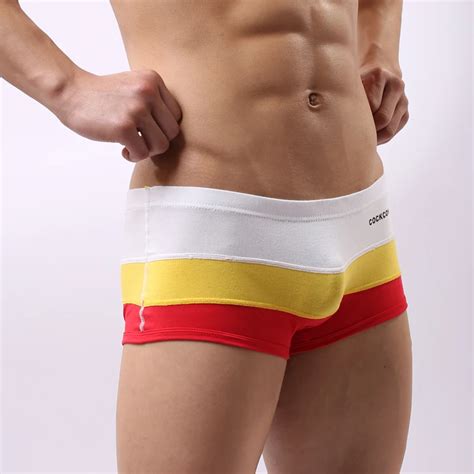 Cockcon Male Panties Colorful Gradient Color Personality Stripe Sexy Sweat Absorbing Low Waist