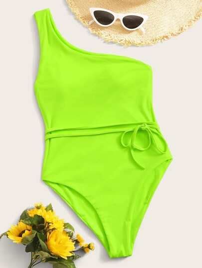Neon Green One Shoulder One Piece Swimsuit One Piece Swimwear One