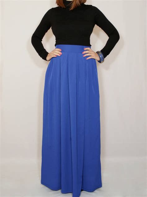 Cobalt Blue Chiffon Maxi Skirt With Pockets Long Blue Skirt Etsy