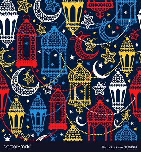 Seamless Pattern Of Ramadan Kareem Lanterns Happy Vector Image