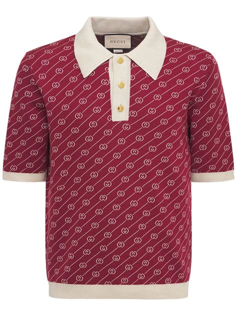 Gucci Gg Diagonal Silk Jacquard Polo In Red For Men Lyst