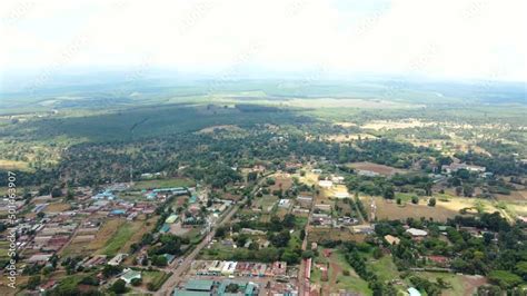 Aerial Drone View Open Air Market In The Loitokitok Town Kenya And