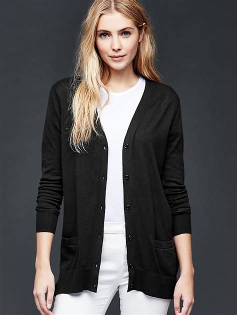 Cotton Essential V Neck Cardigan Black Long Sleeve Cardigan Sweaters