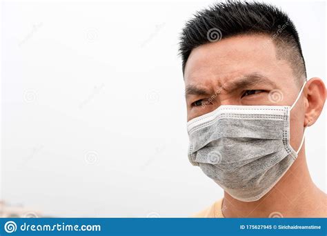 Man Wearing Facial Hygienic Mask Virus Protection Air Pollution