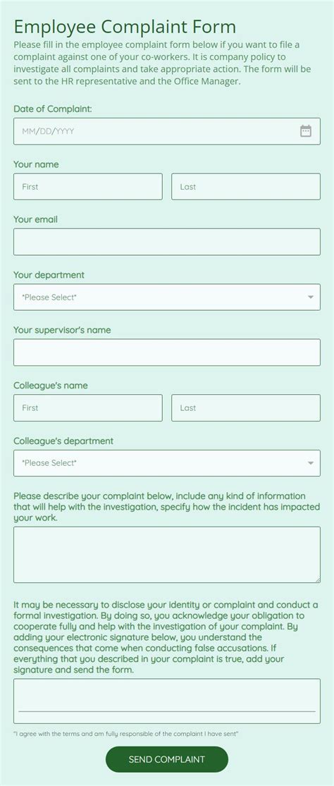 Free Employee Complaint Form Template Form Builder