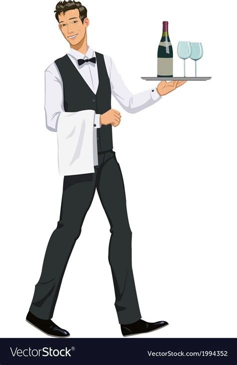 Waiter With A Tray Vector Image On Vectorstock Vector Illustration Character Waiter Good