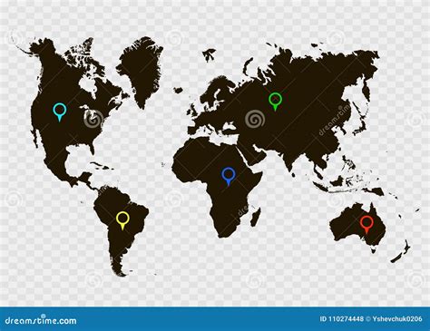 The World Map With Pointers Gray Background Vector Illustration