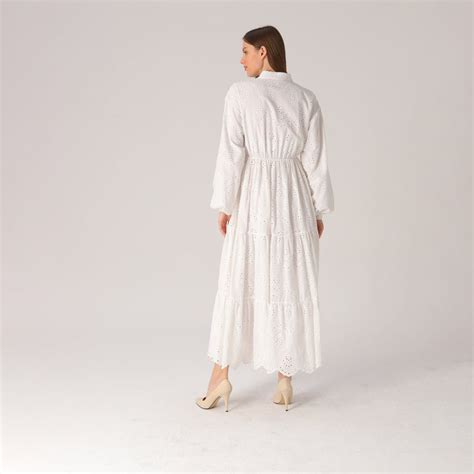 White Long Sleeve Eyelet Maxi Dress Lassiva Collection