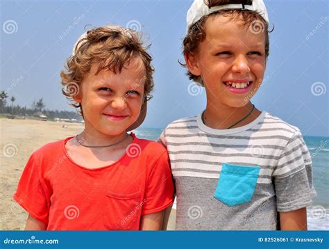 Portrait Of Two Boys On The Beach Stock Image Image Of Lifestyle