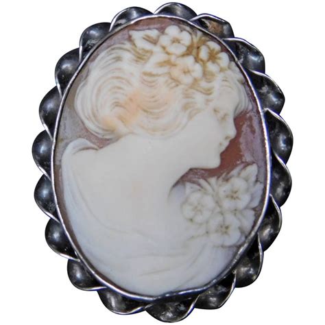 Antique Italian Sterling Silver And Hand Carved Cameo Shell Brooch For