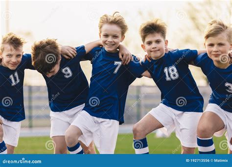 Kids Soccer Players Celebrate A Winning In School Sports Tournament
