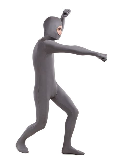 morph suit gray lycra spandex fabric catsuit with face opened men s body suit