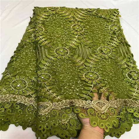 Free Shipping African Guipure Lace With Stones 2018 Green Nigerian French Net Laces Embroidery