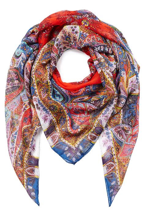 Lyst Etro Paisley Print Silk Scarf In Red