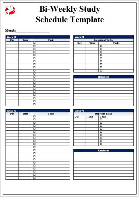 Study Schedules Templates In Ms Word