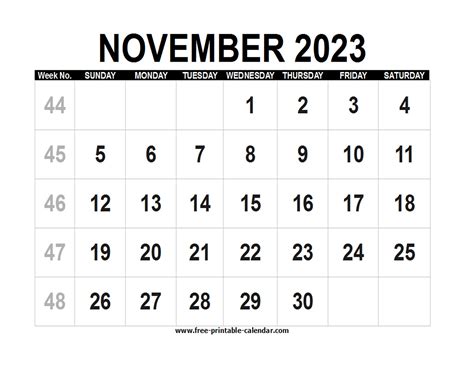 Blank Calendar 2023 November Free Printable