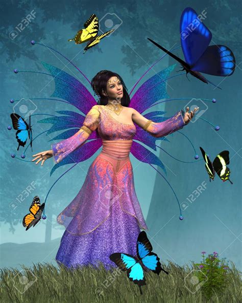 37449535 Fantasy Illustration Of A Fairy Queen Of The Butterflies In An