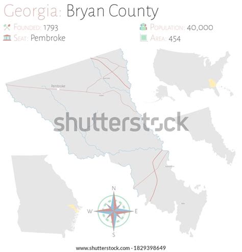 Large Detailed Map Bryan County Georgia Stock Vector Royalty Free