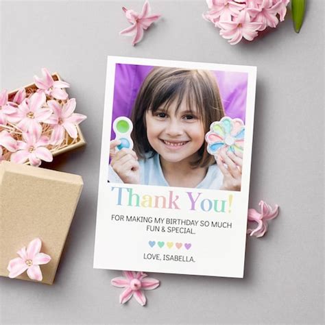 Editable Rainbow Photo Thank You Card Pastel Rainbow Birthday Etsy Uk