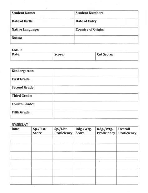 Esl Amplified Student Record Sheets