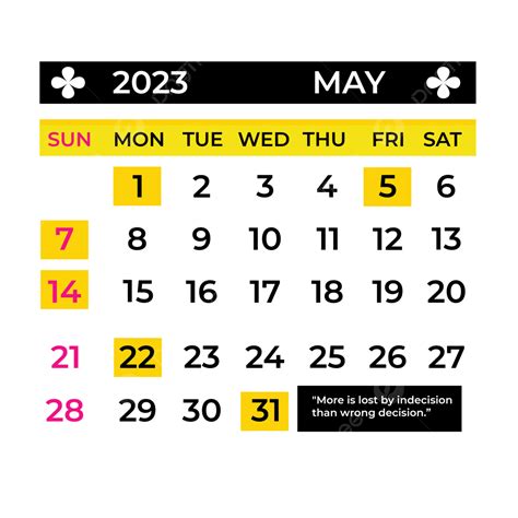 New Year 2023 May Month Calendar With Motivation Quote Transparent