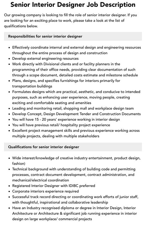 Senior Interior Designer Job Description Velvet Jobs
