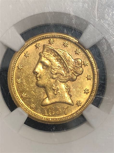 1857 Dahlonega Georgia 5 Gold Coin Ngc Ms 61 Rare Antebellum Gold