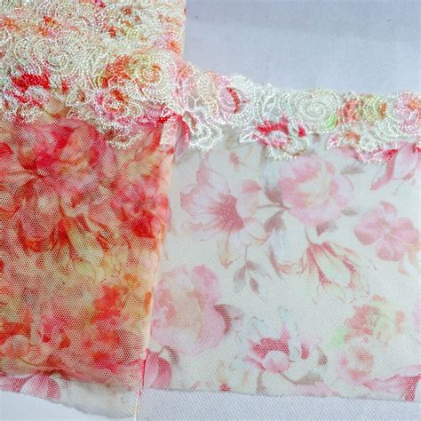 1meter 19cm Wide Embroidery Lace Trim Orange Flowers Printed Mesh Fabric For Lingerie Underwear