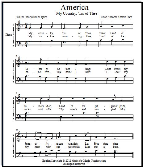 Another FREE Printable Sheet Music Version Of My Country Tis Of Thee