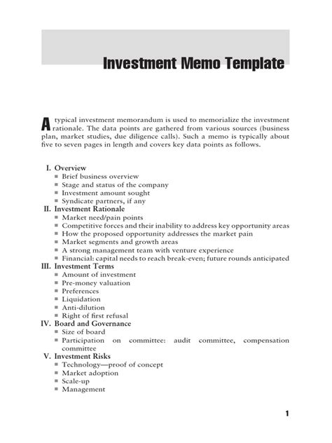 Investment Memo Template