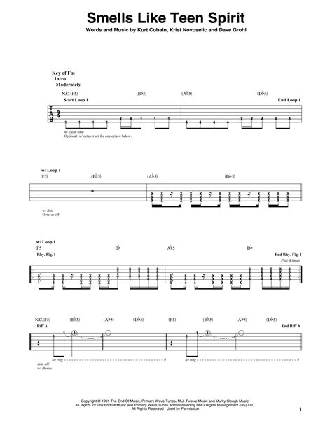 The most iconic song of the 90's is now here on yga! Smells Like Teen Spirit by Nirvana - Guitar Lead Sheet ...