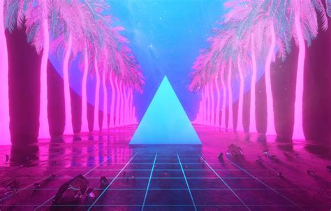 Wallpaper Music Stars Neon Palm Trees Background Triangle