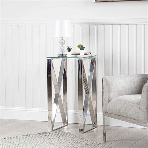Zenn Contemporary Stainless Steel Clear Glass Side End Display Table Picture Perfect Home
