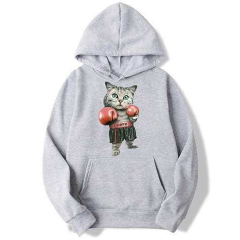Boxing Love Cat Funny Hoodies Men And Women Autumn Casual Pullover