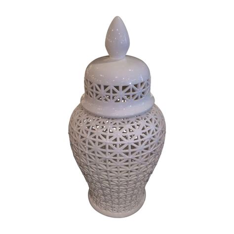 What exactly is a temple jar? Large Pierced White Temple Jar | Chairish