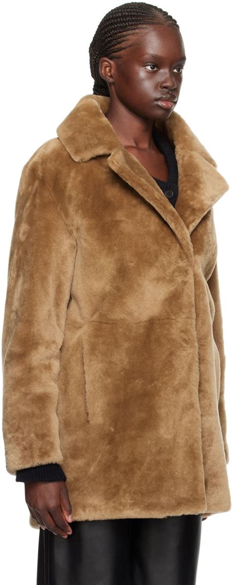 Yves Salomon Meteo Brown Notched Lapel Shearling Coat In 2023