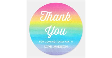 Watercolor Rainbow Party Thank You Stickers Au