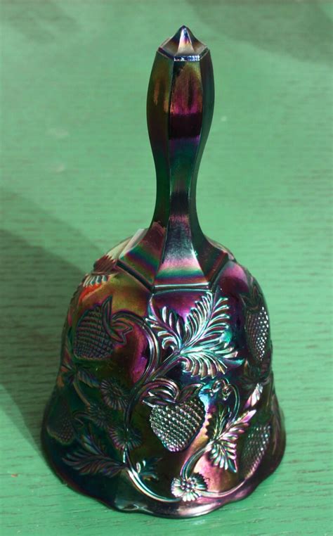 Vintage Fenton Amethyst Carnival Glass Strawberry Pattern Bell Etsy