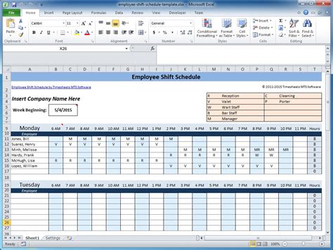 Weekly Employee Shift Schedule Template Excel Task List Templates