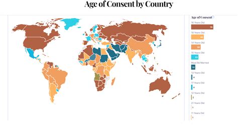 World Map Of The Age Of Consent By Country The Age Of Consent Is The